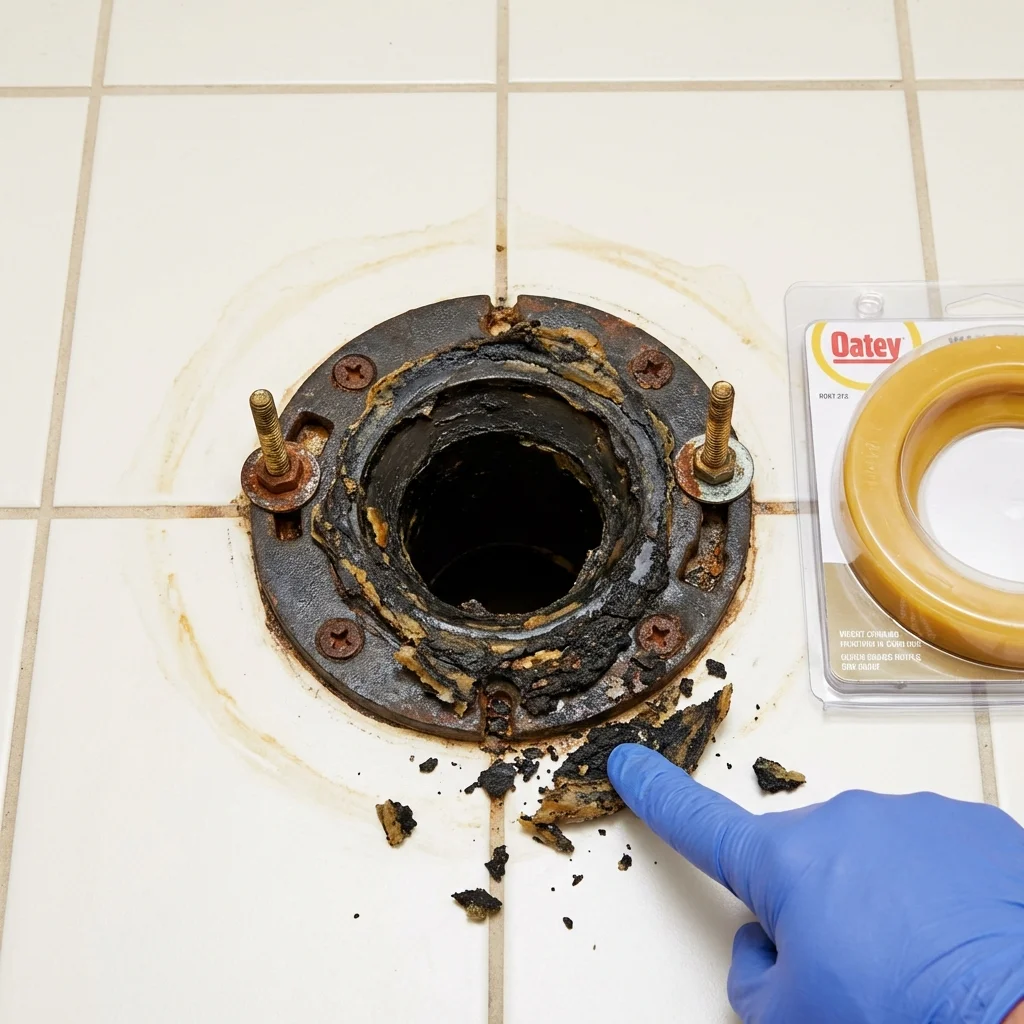 Failed wax ring showing water seepage at the base of a toilet in a Riverdale, NJ home