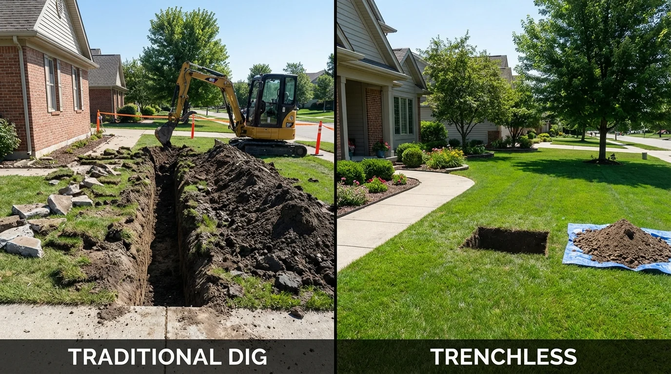 Trenchless sewer repair with minimal yard damage versus traditional excavation in Riverdale, NJ